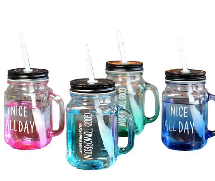 16oz Decorative Wide Mouth Mason Jar Coloured Juice Mason Jars Drinking Glass Wholesale Cover Handles And Straw Metal Lids