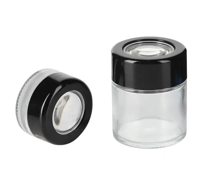 5g 30g child proof concrete jars durable waterproof storage Child resistant glass jar with magnifying glass