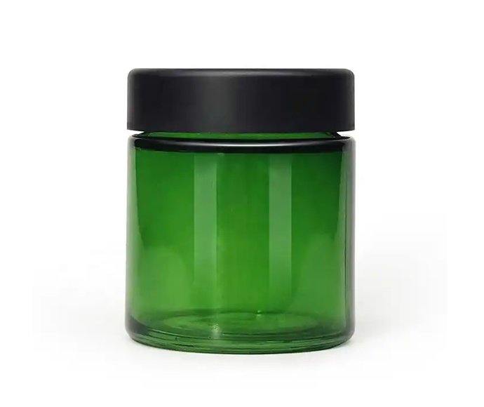 Customized Green 3OZ 3.5G Straight Sided Glass Jar for Dry Flowers with Child Resistant Plastic Lids 